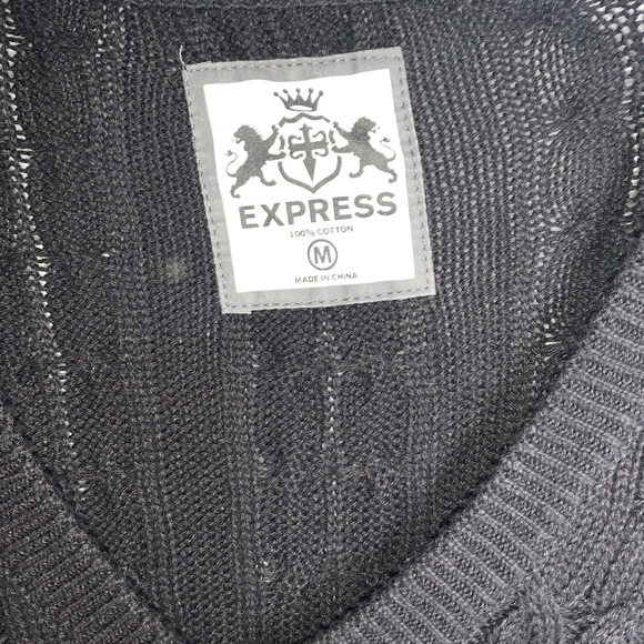 Express Mens Size M Cable Knit Sweater V-Neck Black - Picture 3 of 6